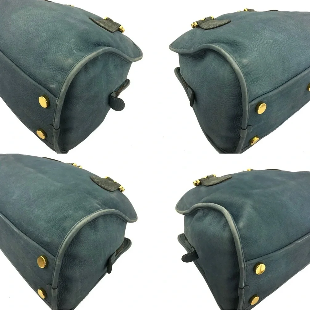 Authentic GUCCI Blue/Green Nubuck Leather Tote Satchel Bag - Picture 7 of 11